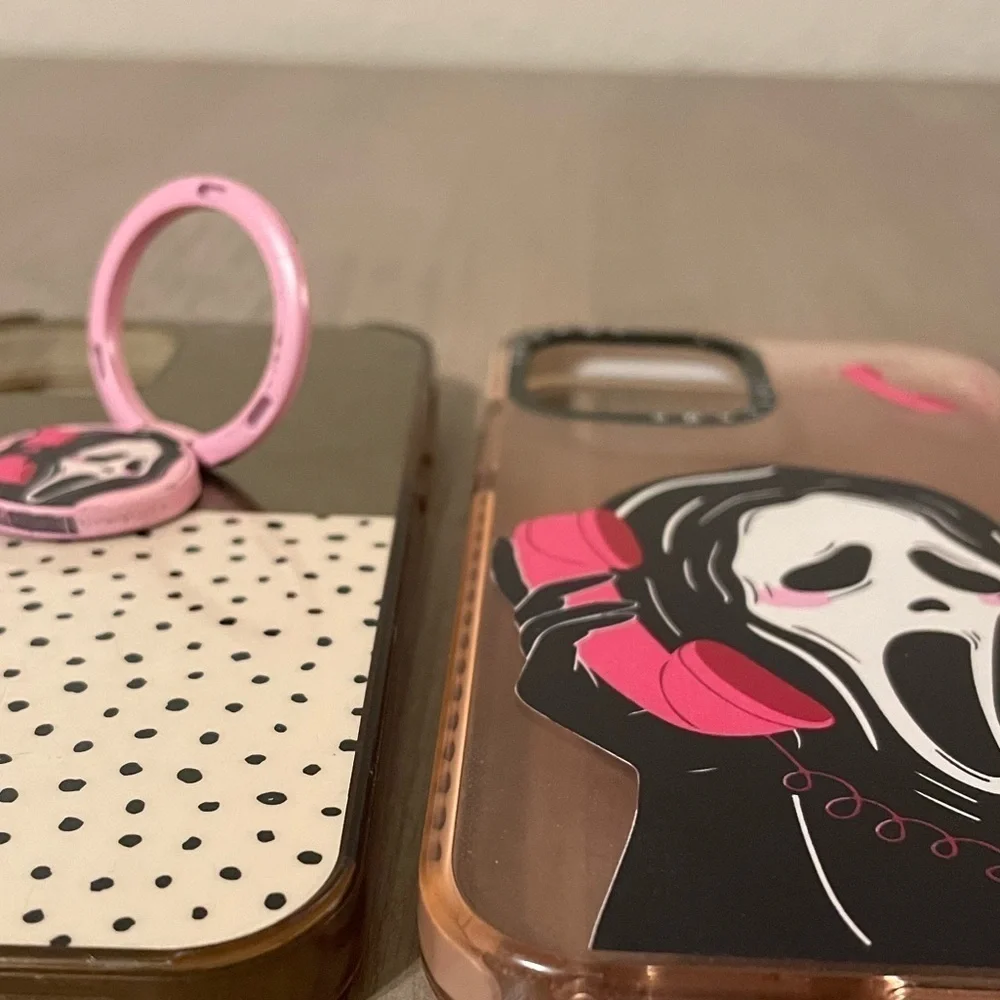 Iphonee 12 pro ghostface cell phone cases 2 gold pink scream theme